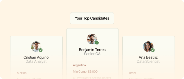 Thre cards with top candidates and their qualifications