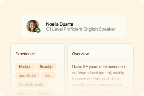Card showing a candidate profile including qualifications and overview content